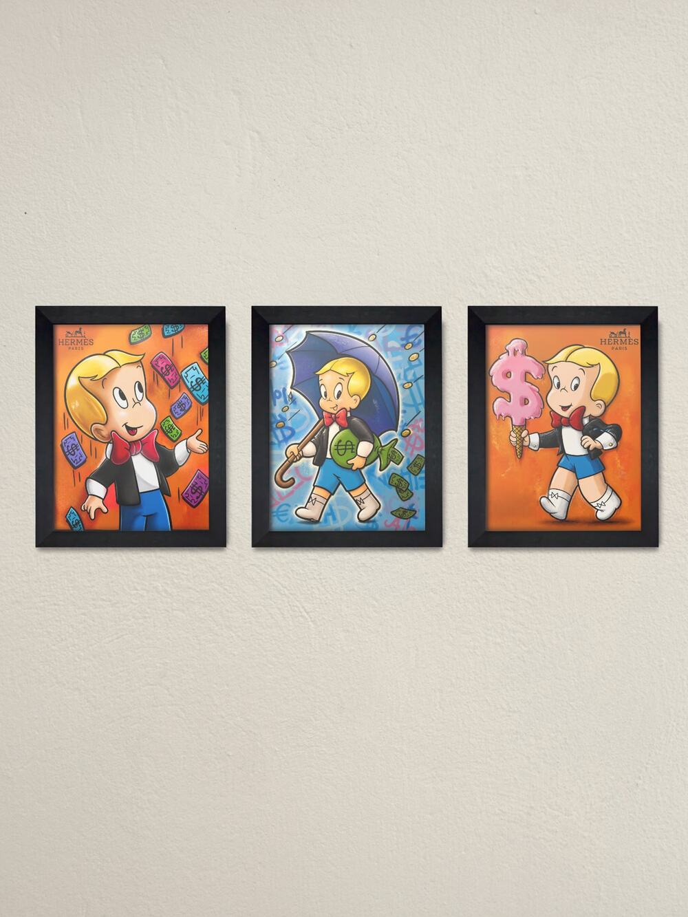 Set of 3 Framed Richie Rich Motivational Money Framed Wall Art Prints